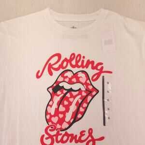 Rolling Stones Band Crew Neck Short Sleeve Graphic T Shirt Womens Size XL White